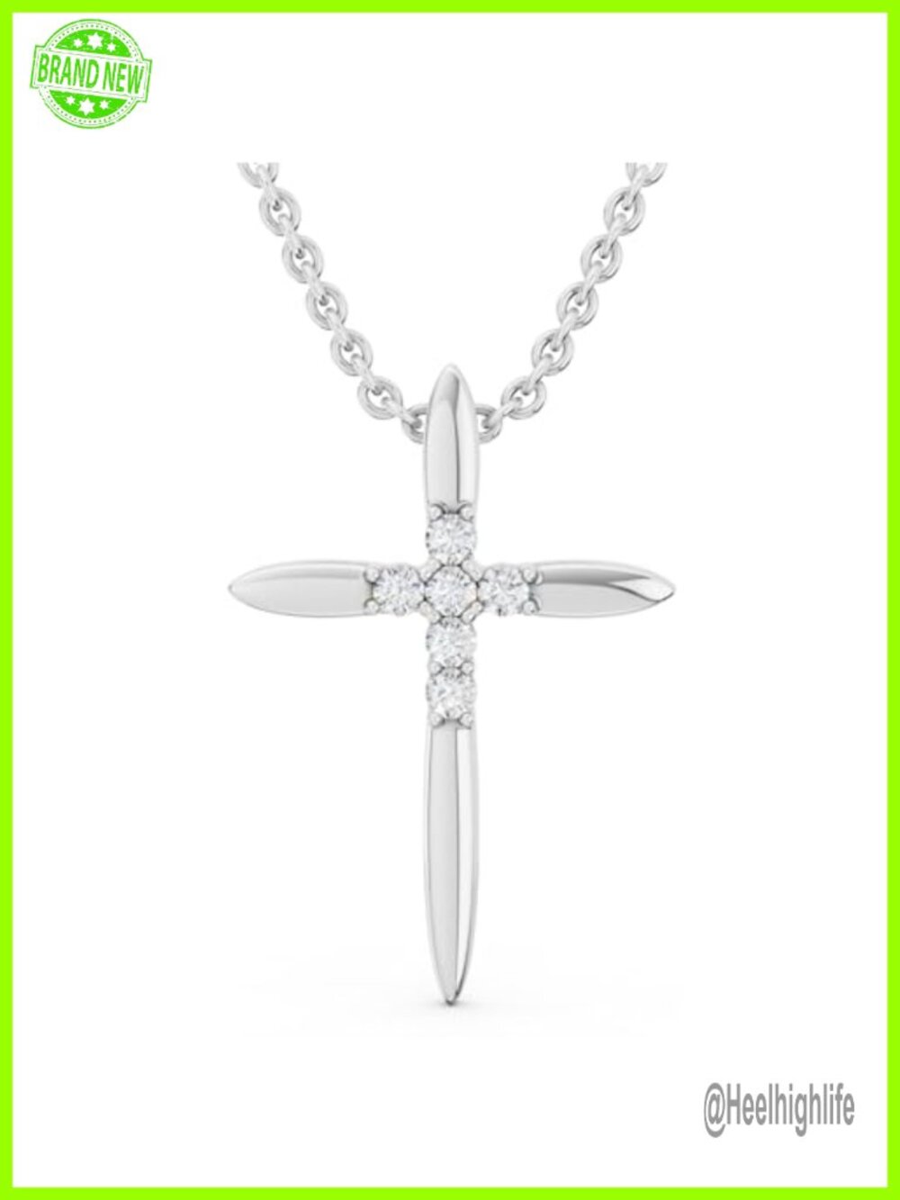 10K White Gold Natural Diamond Cross Pendant Necklace Elegant Fine Jewelry Gift